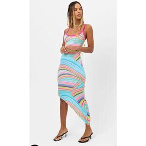 Frankies Bikinis Asymmetrical Erma Shine Dress Rainbow Swirl XS Festival Beachy